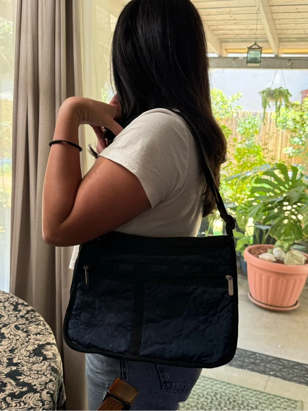 Lesportsac Navy Quilted Crossbody Messenger with Matching Pouch